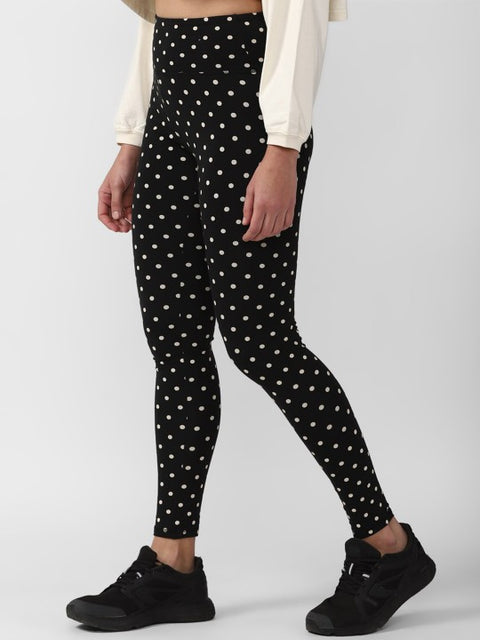 Forever 21 Women's Black Dotted High Rise Legging | Forever 21 In Lebanon