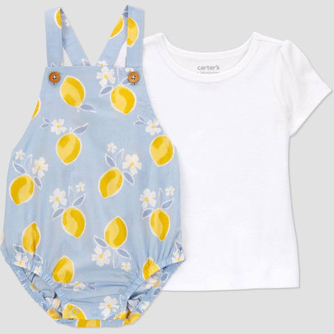 Carter's Baby Girl's White & Blue Lemon Bubble Overalls Set 2 Pieces | Carter's In Lebanon