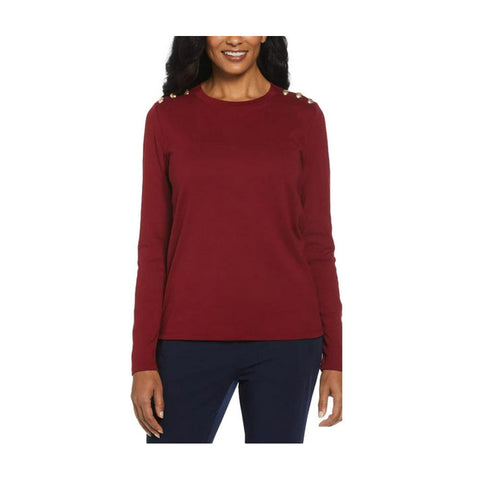 Rafaella Women's Burgundy Ribbed Button Detail Top|Rafaella In Lebanon