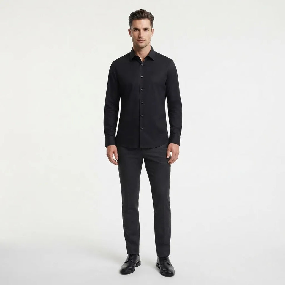 Calvin Klein Men's Black Regular Fit Button-Down Long-Sleeve Shirt
