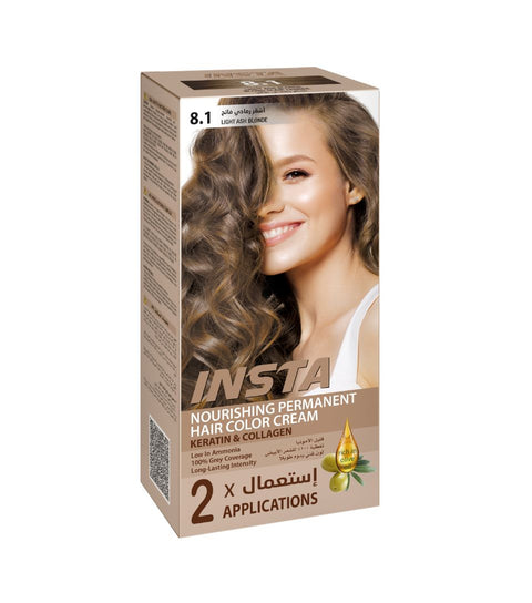 Insta Hair Coloring Cream Keratin & Collagen 8.1 Light Ash Blonde 110ml