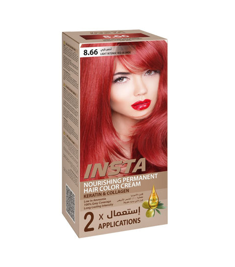 Insta Hair Coloring Cream Keratin & Collagen 8.66 Light Intense Red Blonde 110ml