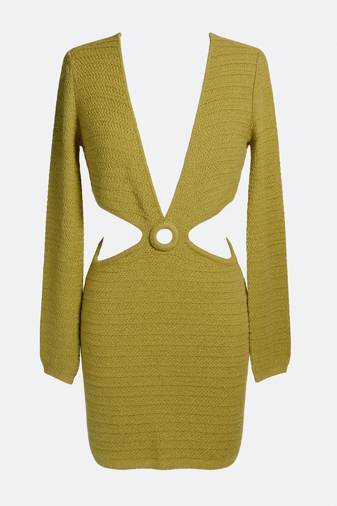 Forever 21 Women's Green Knitted V-Neck Open Back Long Sleeve Mini Dress | Forever 21 In Lebanon