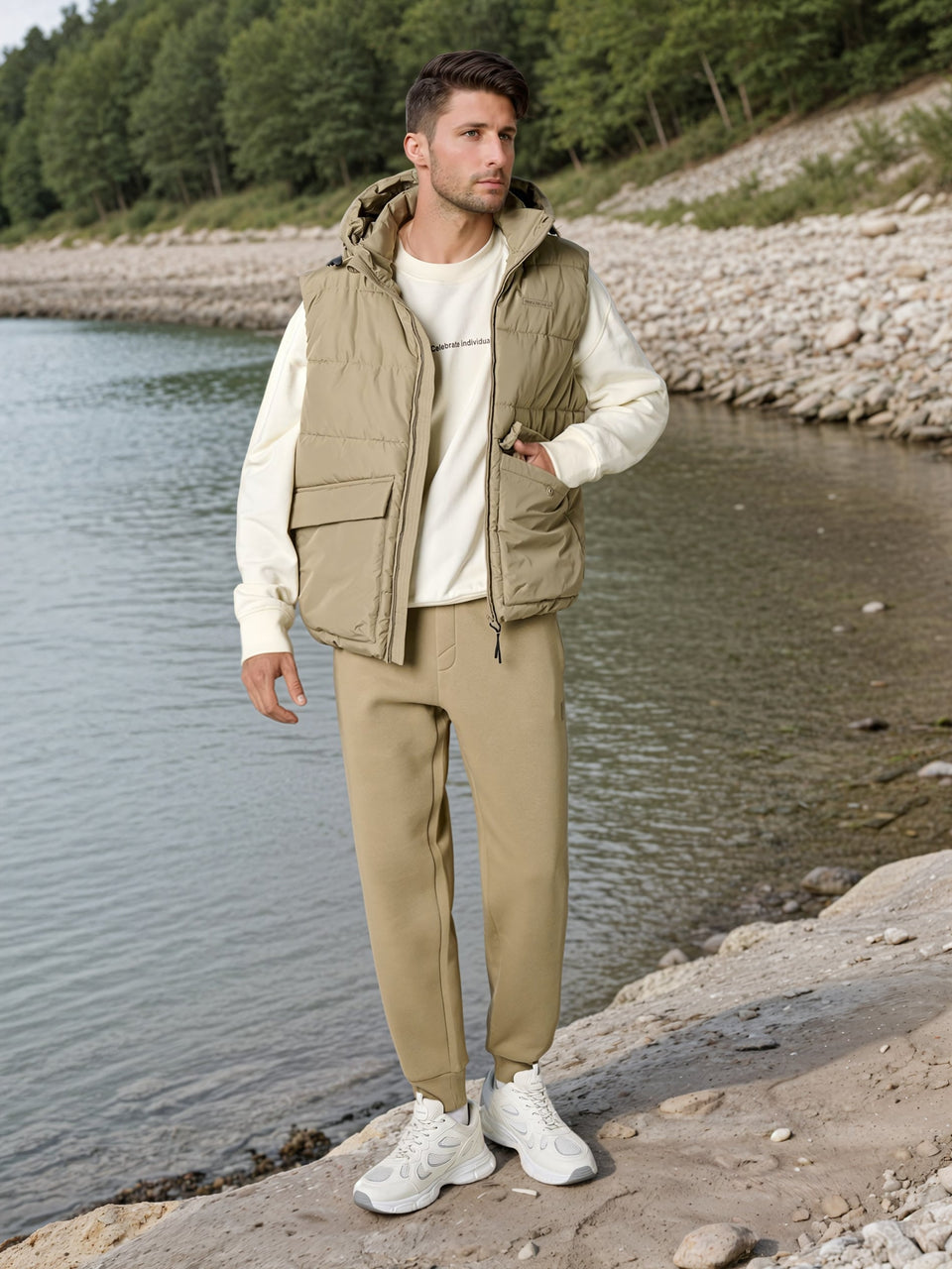Sinsay Men's Khaki Hooded Puffer Vest|Sinsay In Lebanon