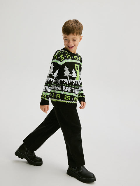 Reserved Boy's Black Minecraft Printed Pullover Sweater | Reserved In Lebanon