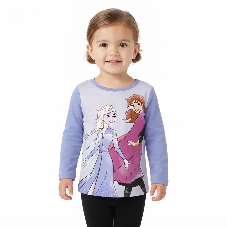 Disney Girl's Light Purple Frozen Graphic Print Long-Sleeve Blouse