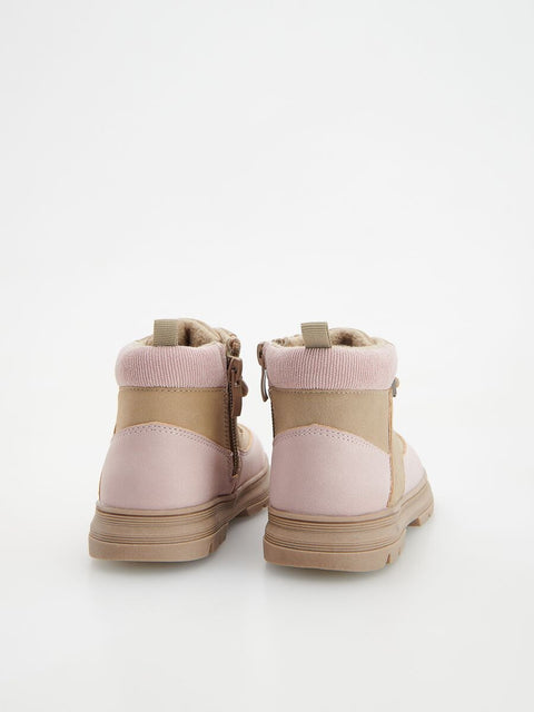 Reserved Girl's Beige & Pink Faux Leather Ankled Boots |Reserved In Lebanon