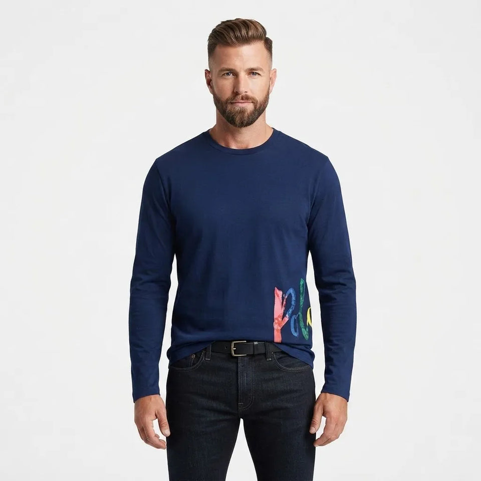 Polo Ralph Lauren Men's Navy Long-Sleeve 'POLO' Graphic Blouse