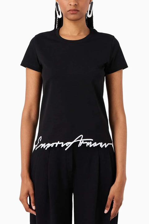 Emporio Armani Women's Black Embroidered Trim T-Shirt | Emporio Armani In Lebanon