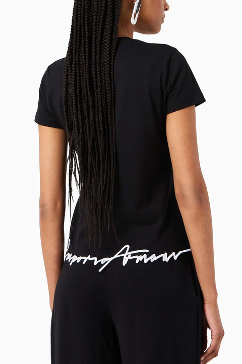 Emporio Armani Women's Black Embroidered Trim T-Shirt | Emporio Armani In Lebanon