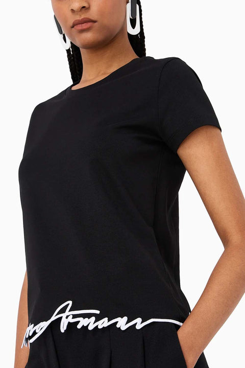 Emporio Armani Women's Black Embroidered Trim T-Shirt | Emporio Armani In Lebanon