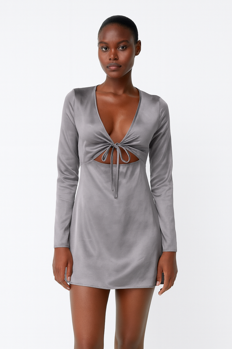 Zara Women's Silver Long-Sleeve Short Dress |Zara in Lebanon