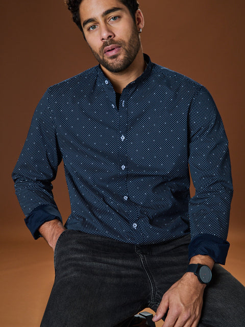 Sinsay Men's Navy Polka Dot Slim Fit Shirt | Sinsay In Lebanon