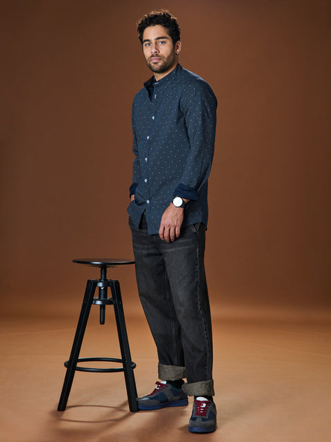 Sinsay Men's Navy Polka Dot Slim Fit Shirt | Sinsay In Lebanon