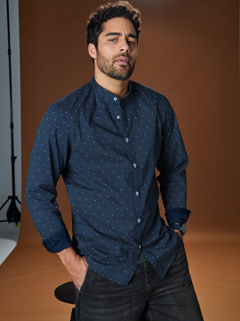 Sinsay Men's Navy Polka Dot Slim Fit Shirt | Sinsay In Lebanon