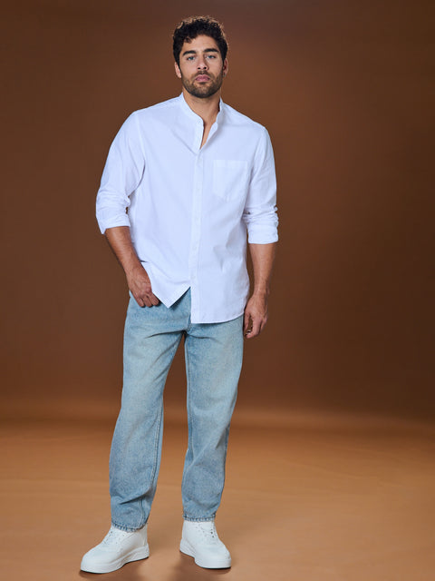 Sinsay Men's White Long-Sleeve Regular-Fit Shirt | Sinsay In Lebanon