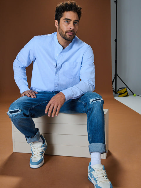 Sinsay Men's Baby Blue Regular Long Sleeve Shirt | Sinsay in Lebanon