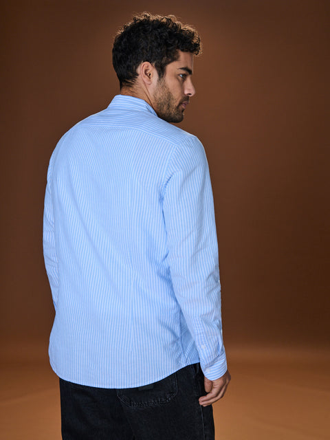 Sinsay Men's Blue/White Striped Slim Fit Shirt | Sinsay In Lebanon
