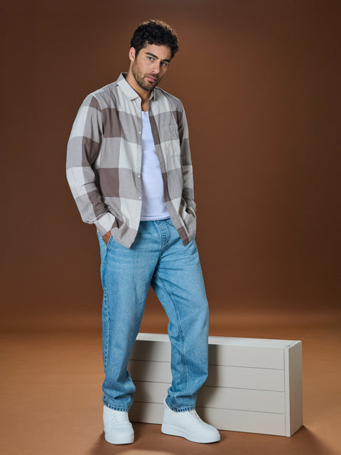 Sinsay Men's Beige Regular-Fit Cotton Shirt With Check Pattern | Sinsay In Lebanon