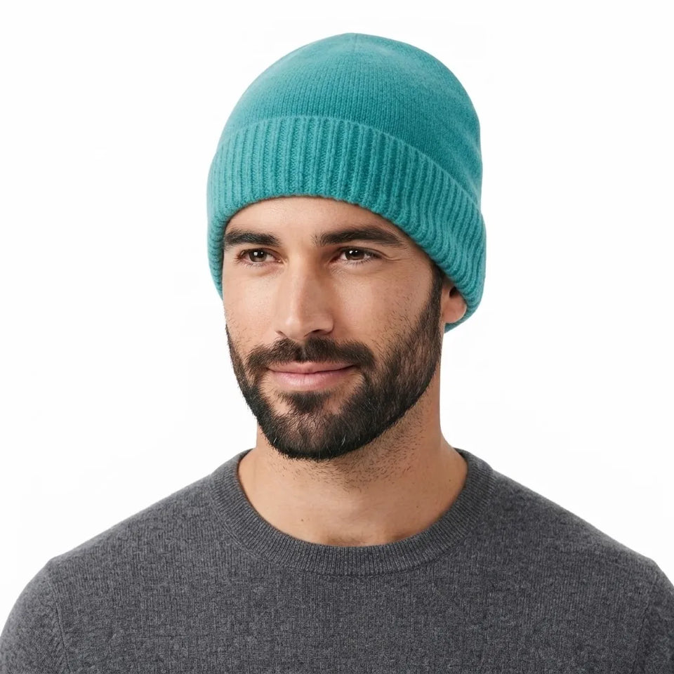 Charter Club Men's Teal Cashmere Ribbed Beanie Hat