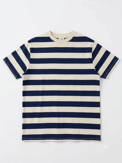 Zara Boy's White & Navy Classic Striped Crew Neck T-Shirts | Zara In Lebanon