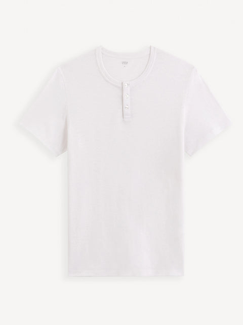 Celio Men's White Solid Regular Fit Linen T-Shirt | Celio In Lebanon