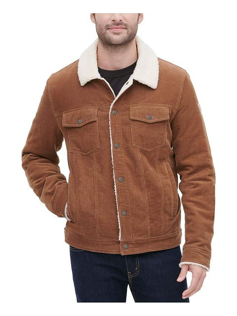 Guess Men's Brown Corduroy Bomber Jacket With Sherpa Collar | Guess In Lebanon