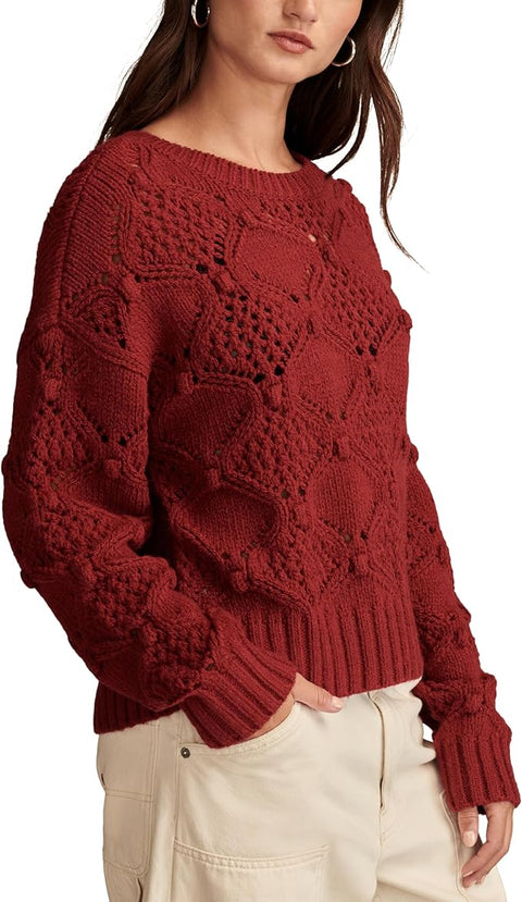Lucky Brand Women's Burgundy Bobble Crew Sweater | Lucky Brand In Lebanon