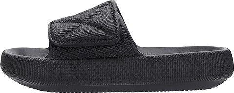 Black slide sandal on a white background