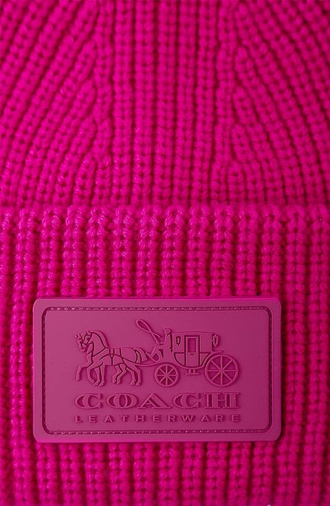 Coach  Women's Fuchia Wool Knit Beanie Hat  |Coach  in Lebanon