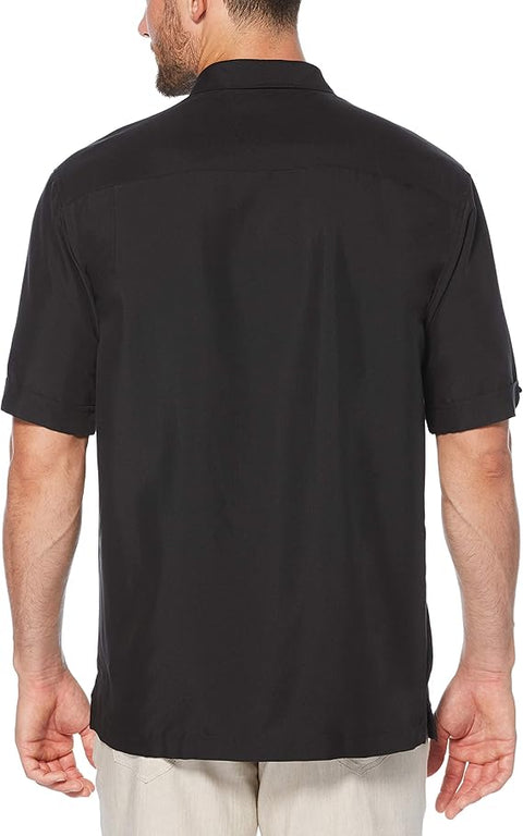 Cubavera Men's Black Cuban Camp Collar Embroidered Button Down Short Sleeve Shirt|Cubavera In Lebanon