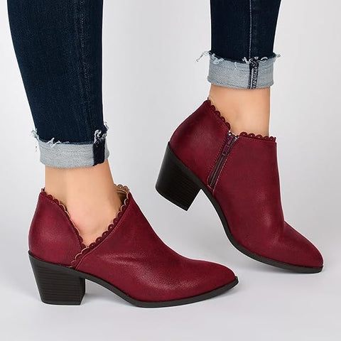 Journee Collection Women's Burgundy Tessa Scalloped Block Heel Booties |Journee Collection In Lebanon