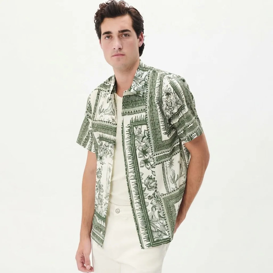 Matinique Men's Green & Beige Botanical Print Short-Sleeve Shirt