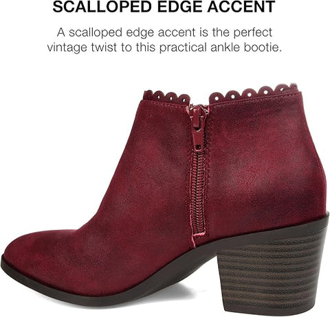 Journee Collection Women's Burgundy Tessa Scalloped Block Heel Booties |Journee Collection In Lebanon