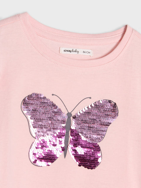 Sinsay Baby Girl's Pastel Pink T-Shirt With Embroidered Sequins | Sinsay In Lebanon