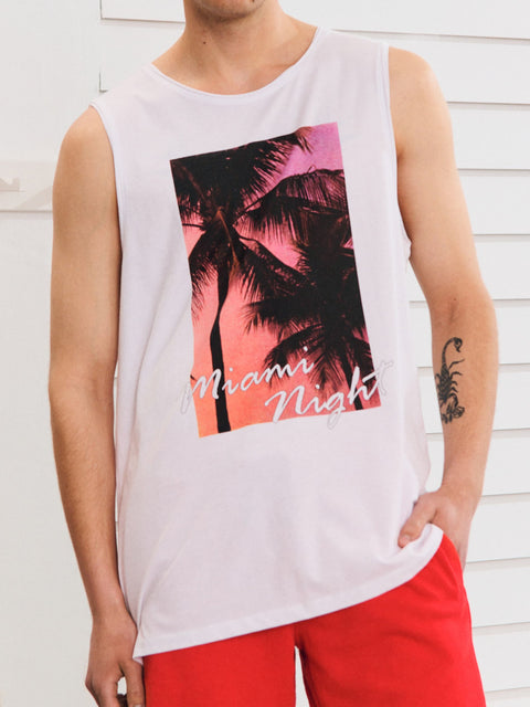 Sinsay Men's White Front Print Sleeveless Tank Top | Sinsay In Lebanon