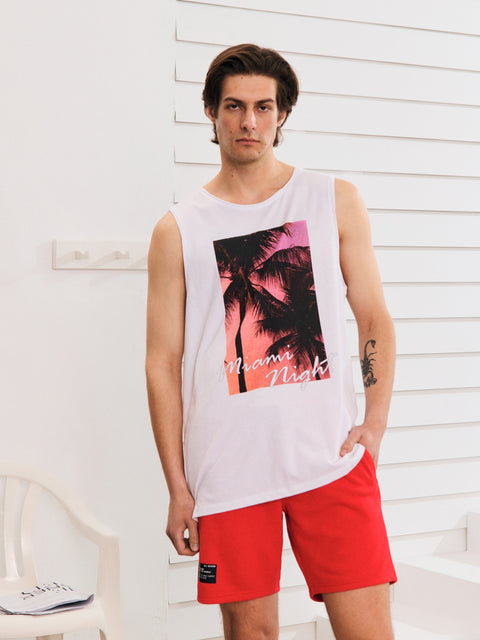Sinsay Men's White Front Print Sleeveless Tank Top | Sinsay In Lebanon
