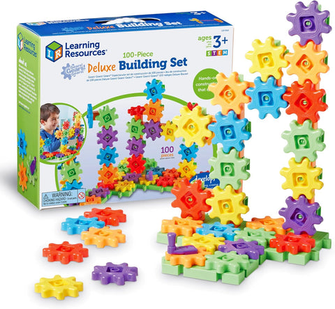 Colorful building set with gears and Learning Resources packaging