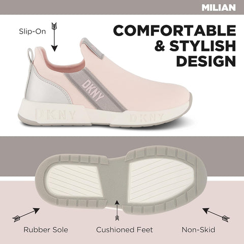 DKNY Women's Baby Pink & Gray Maddie Stripe Slip On Sneakers | DKNY In Lebanon