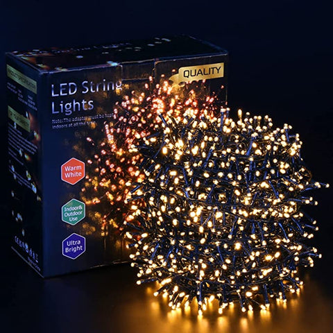 EU 25M-50M 1000LED Christmas Tree Lights Outdoor/Indoor, Green Wire Christmas String Lights Plug in, Ultra Bright 8 Modes Waterproof Twinkle Lights for Xmas Tree Party Wedding Decoration, Warm White AM113