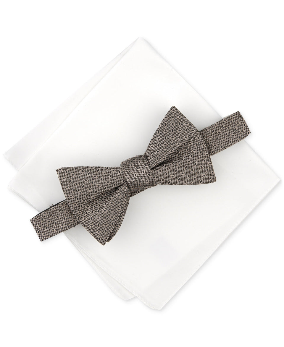 Alfani Men's Taupe Lunar Geo-Print Bow Tie & Solid Pocket Square Set | Alfani In Lebanon