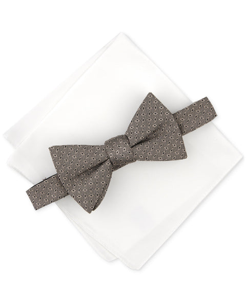 Alfani Men's Taupe Lunar Geo-Print Bow Tie & Solid Pocket Square Set | Alfani In Lebanon