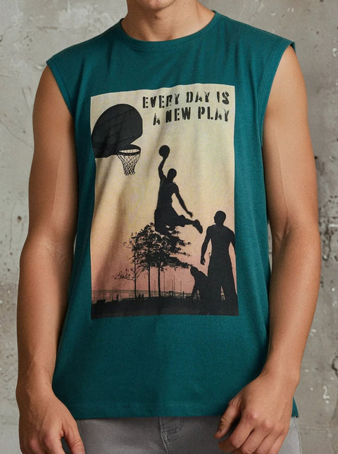 Sinsay Men's Dark Green Basketball-Themed Tank Top | Sinsay In Lebanon