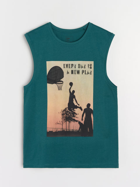 Sinsay Men's Dark Green Basketball-Themed Tank Top | Sinsay In Lebanon