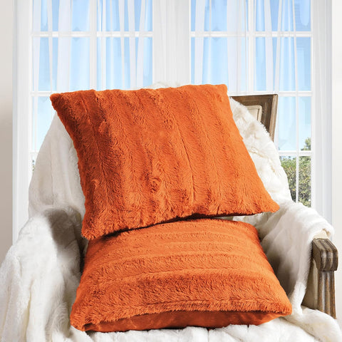 Cheer Collection Rust 2-Piece Faux Fur Throw Pillows 18”x18” | Cheer Collection In Lebanon