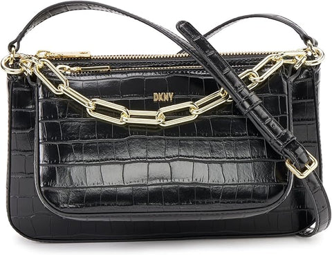 DKNY Women's Black Leather Lexi Double Demi Crossbody Bag |DKNY In Lebanon