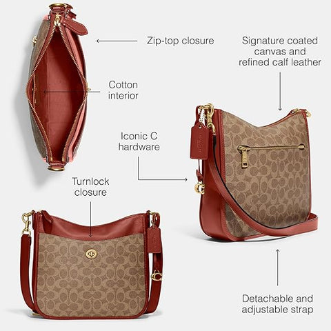 Coach Women`s Coated Canvas Signature Chaise Tan Rust Shoulder Bag