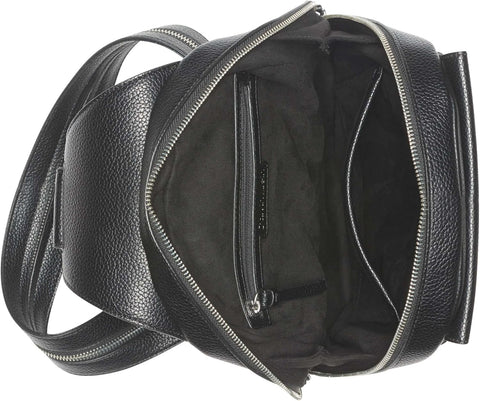 Black leather bag with a zipper on a white background