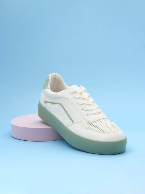 Sinsay Women's White & Pale Green Tennis Sneakers | Sinsay In Lebanon