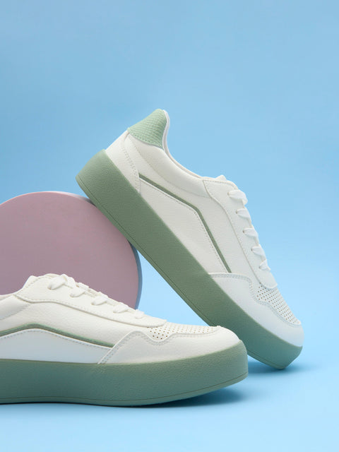 Sinsay Women's White & Pale Green Tennis Sneakers | Sinsay In Lebanon